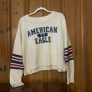American Eagle Outfitters Cream Sweater with Blue and Red Accents